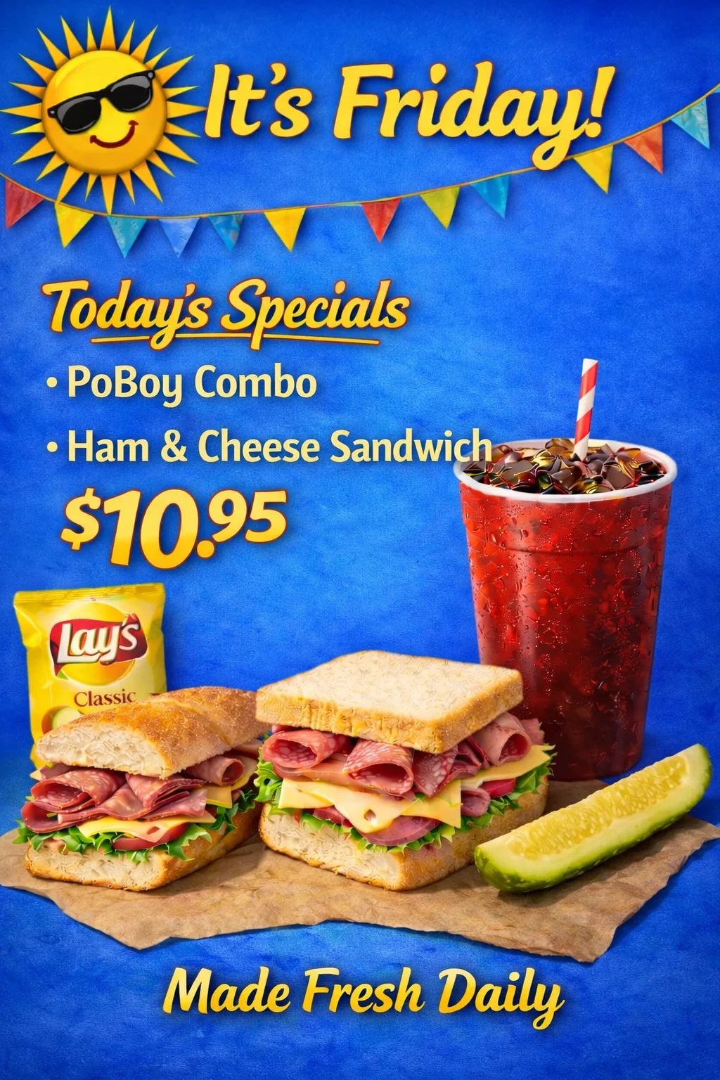 It's Friday flyer: po'boy combo or ham and cheese sandwich, $10.95